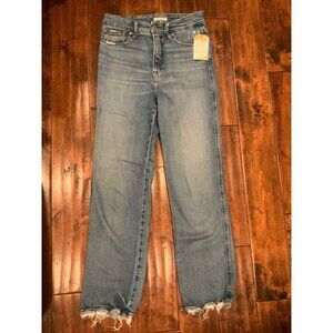 Good American Med Wash Straight Boyfriend Distressed Blue Denim Jeans, US Size 4